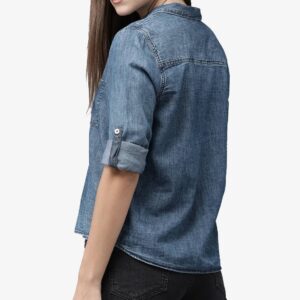 Women Blue Regular Fit Faded Casual Shirt