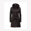 Hooded Dark Brown Fur Collar Leather Coat Womens